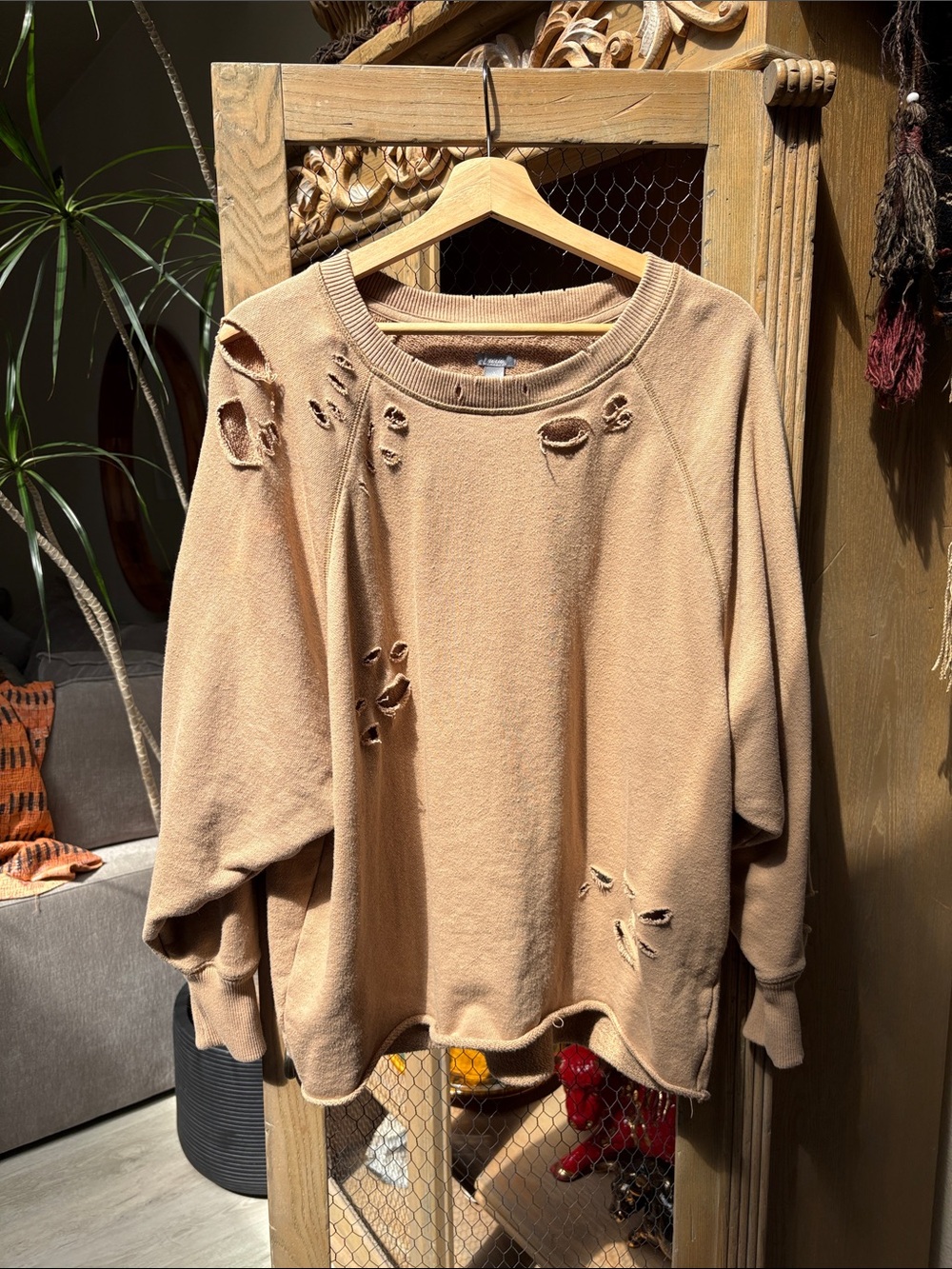 Aerie Distressed Brown Sweatshirt